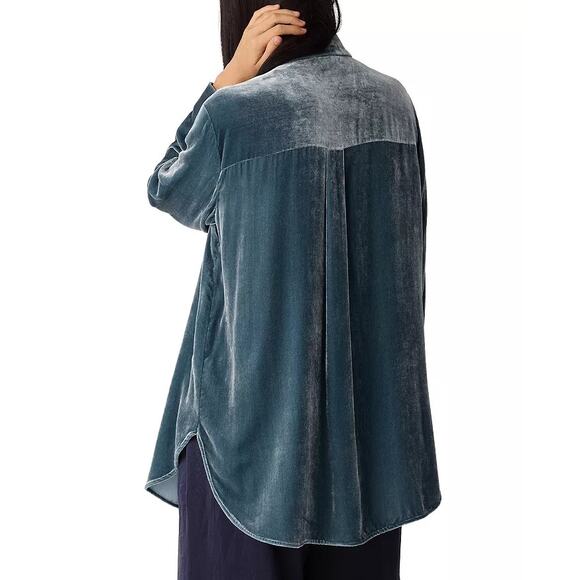 Eileen Fisher Classic Collar Long Sleeve Velvet Shirt SZ 2X Plus Sea Spray Teal - Picture 3 of 16